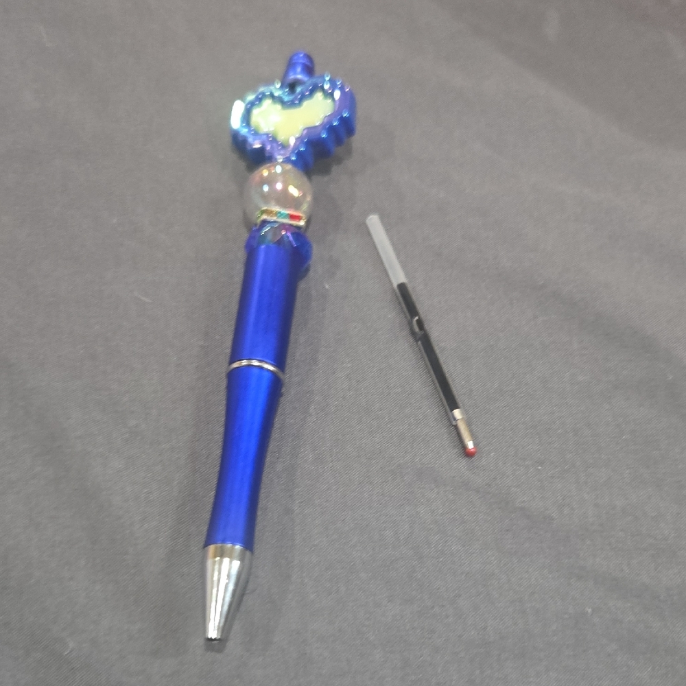 Blue and Silver Pen with Crystal Top